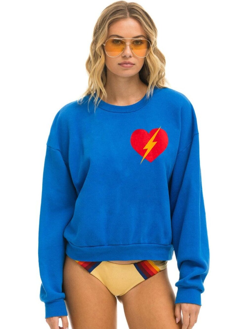 Aviator Nation BOLT HEART RELAXED CREW SWEATSHIRT - ADVENTURE BLUE Size Medium